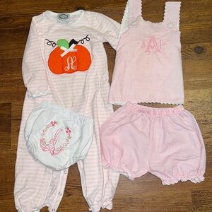 Two Monogram “A” Embroidery Matching Sets- Smocked Threads by Cecil & Lou 12M